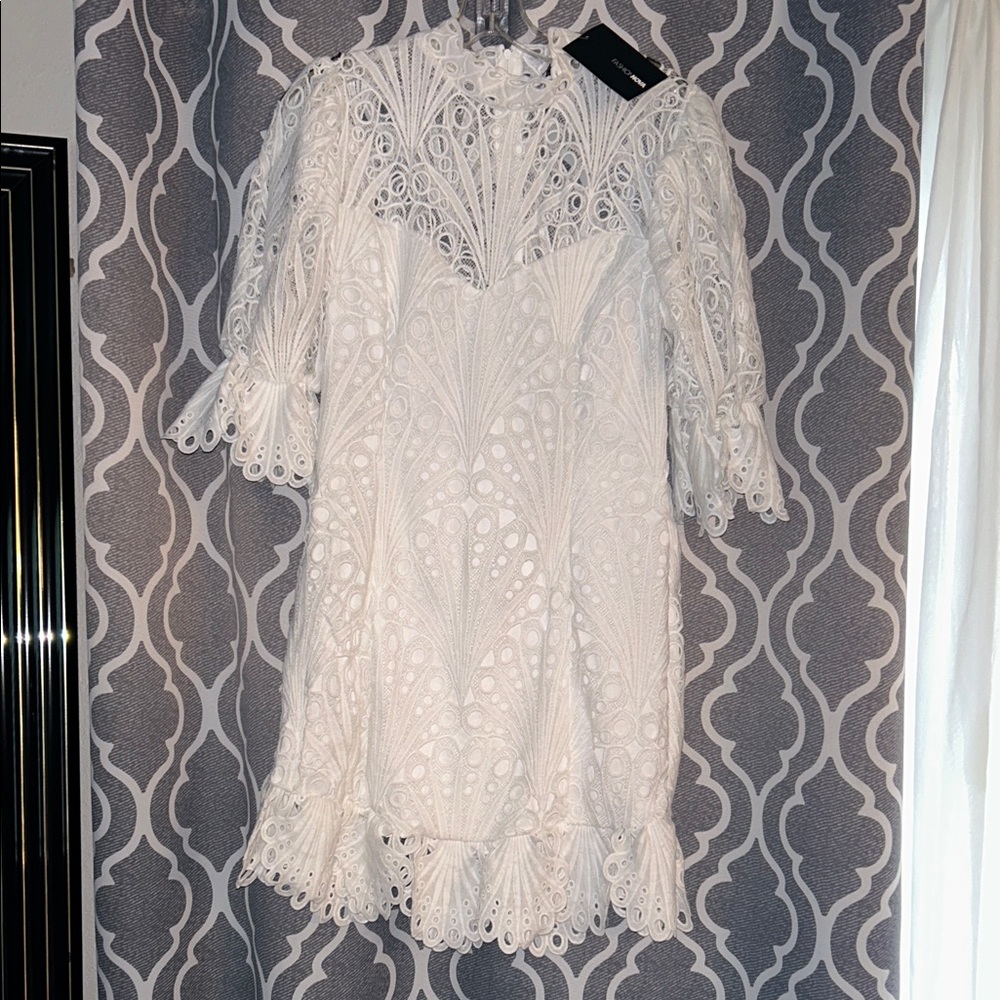 Fashion Nova White Lace Long Sleeve Dress
